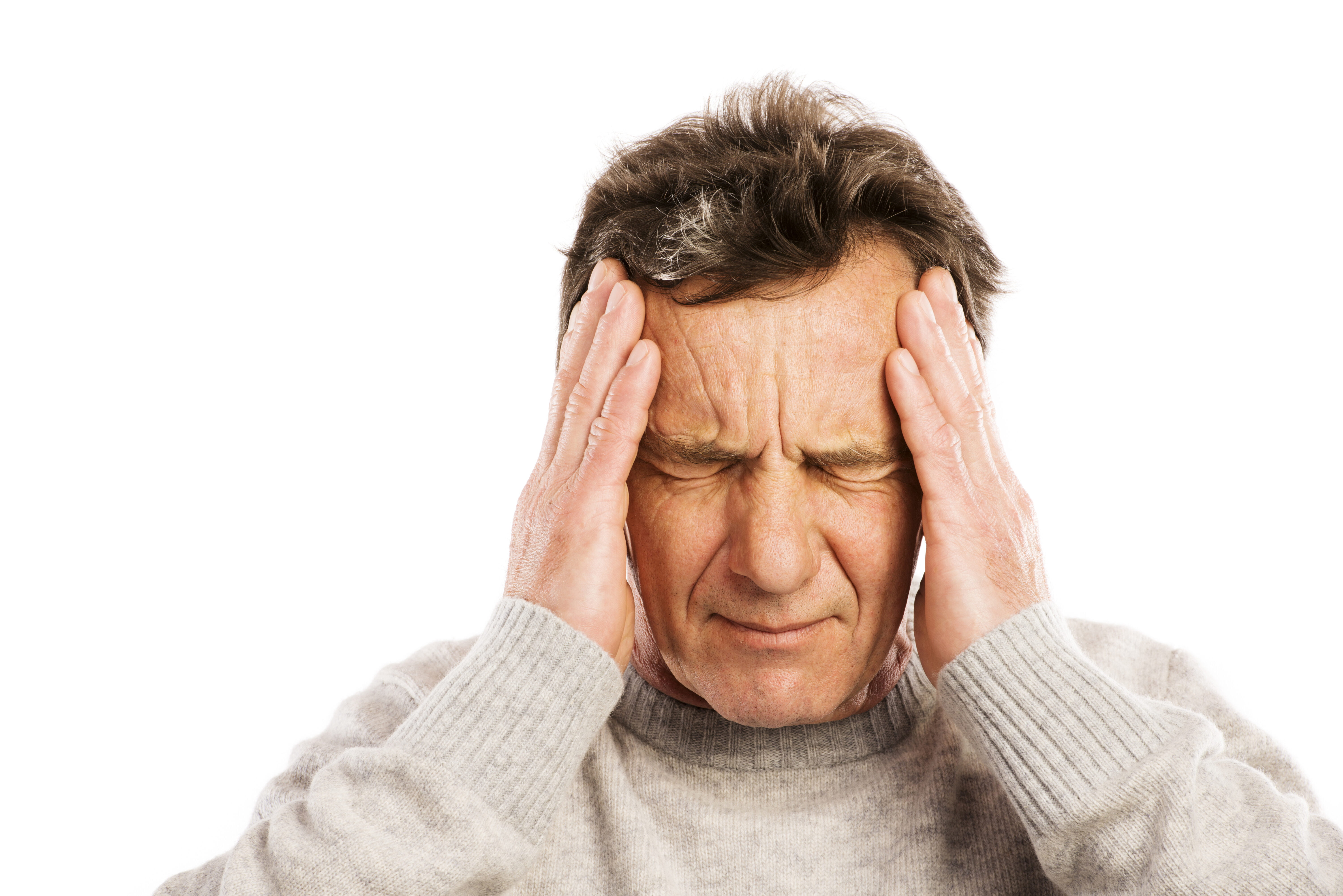 senior man has headache isolated on white background SBI 305124241